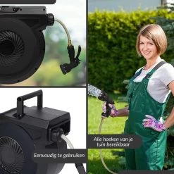 Buxibo - Wandslangenbox 20 Meter + 2 Meter - Tuinslang Met Haspel - 9 Sproei Standen - Slangenhouder 180° Draaibaar - Tuinslanghaspel Zwart+ Gratis Sproeier - Zwart -Tuin Kortingswinkel 1200x1200 997