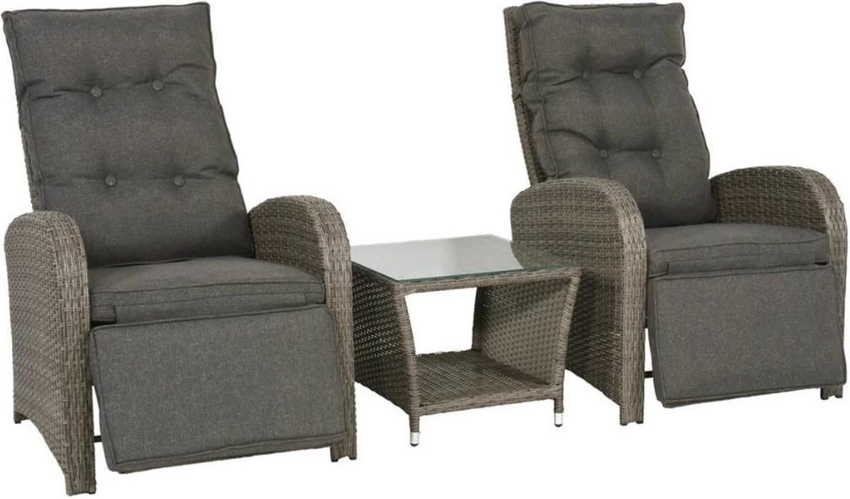 Loungeset Duoset Melia 2 Verstelbare Stoelen + Tafel - Balkonset 1 Loungeset Duoset Melia 2 Verstelbare Stoelen + Tafel - Balkonset