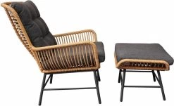 BUITEN Living Dex Wicker Loungestoel Tuin Incl. Wicker Voetenbank | Wicker + Aluminium | Bamboe Antraciet -Tuin Kortingswinkel 1200x733
