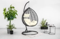 Hangstoel - Ei Stoel - Met Frame - Zwart Beige - Tot 125 Kg -Tuin Kortingswinkel 1200x780 2