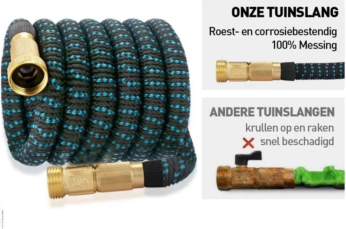 J.E Super Sterk Uitrekbare Tuinslang Tot 30 Meter + GRATIS Tas, Ophanghaak En Koppelstuk - 10 Standen Sproeikop - Blauw/Zwart - Flexibel Elastisch 4 J.E Super Sterk Uitrekbare Tuinslang Tot 30 Meter + GRATIS Tas, Ophanghaak En Koppelstuk - 10 Standen Sproeikop - Blauw/Zwart - Flexibel Elastisch - Afbeelding 4