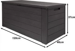 Merkloos Woody Tuin Opbergbox - 324 Liter 45x120x60 Cm - Tuinkussenbox - Antraciet/bruin -Tuin Kortingswinkel 1200x826 5