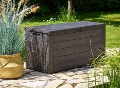 Merkloos Woody Tuin Opbergbox - 324 Liter 45x120x60 Cm - Tuinkussenbox - Antraciet/bruin -Tuin Kortingswinkel 1200x884 1