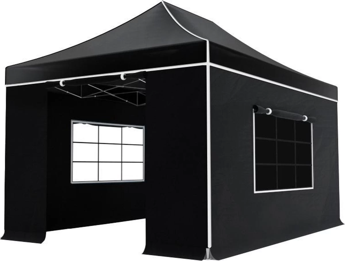 Easy Up 3x4,5m Zwart Luxe Partytent Opvouwbaar 1 Easy Up 3x4,5m Zwart Luxe Partytent Opvouwbaar