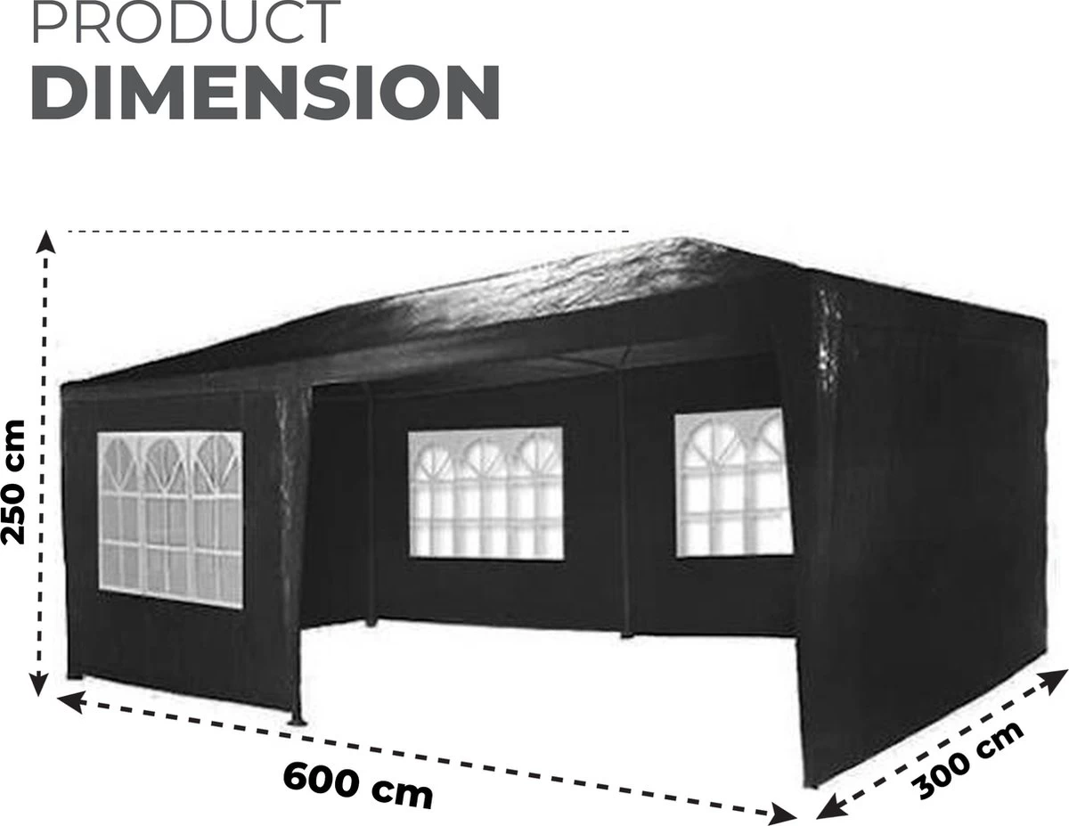 MaxxGarden Partytent - Paviljoen - 3x6m - Incl. Zijwanden - Waterdicht - Zwart 3 MaxxGarden Partytent - Paviljoen - 3x6m - Incl. Zijwanden - Waterdicht - Zwart - Afbeelding 3