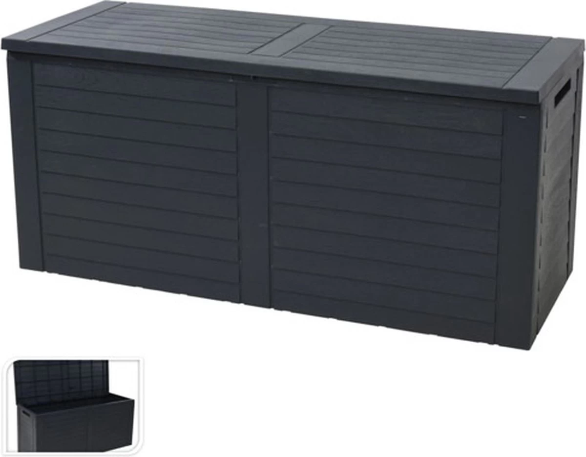 KOOPMAN Kussenbox - Tuinkist - Opslagbox - 240 Liter - Met Verzonken Handgrepen - 115x45x53CM - Zwart 1 KOOPMAN Kussenbox - Tuinkist - Opslagbox - 240 Liter - Met Verzonken Handgrepen - 115x45x53CM - Zwart