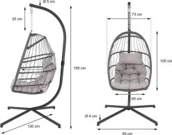 Pro Garden Lowander Hangstoel Egg 191x126x126- Schommelstoel Met Rattan Cocoon En Robuust Stalen Standaard Incl. Kussens - Volledig Inklapbaar - Lichtgrijs -Tuin Kortingswinkel 1200x943 2