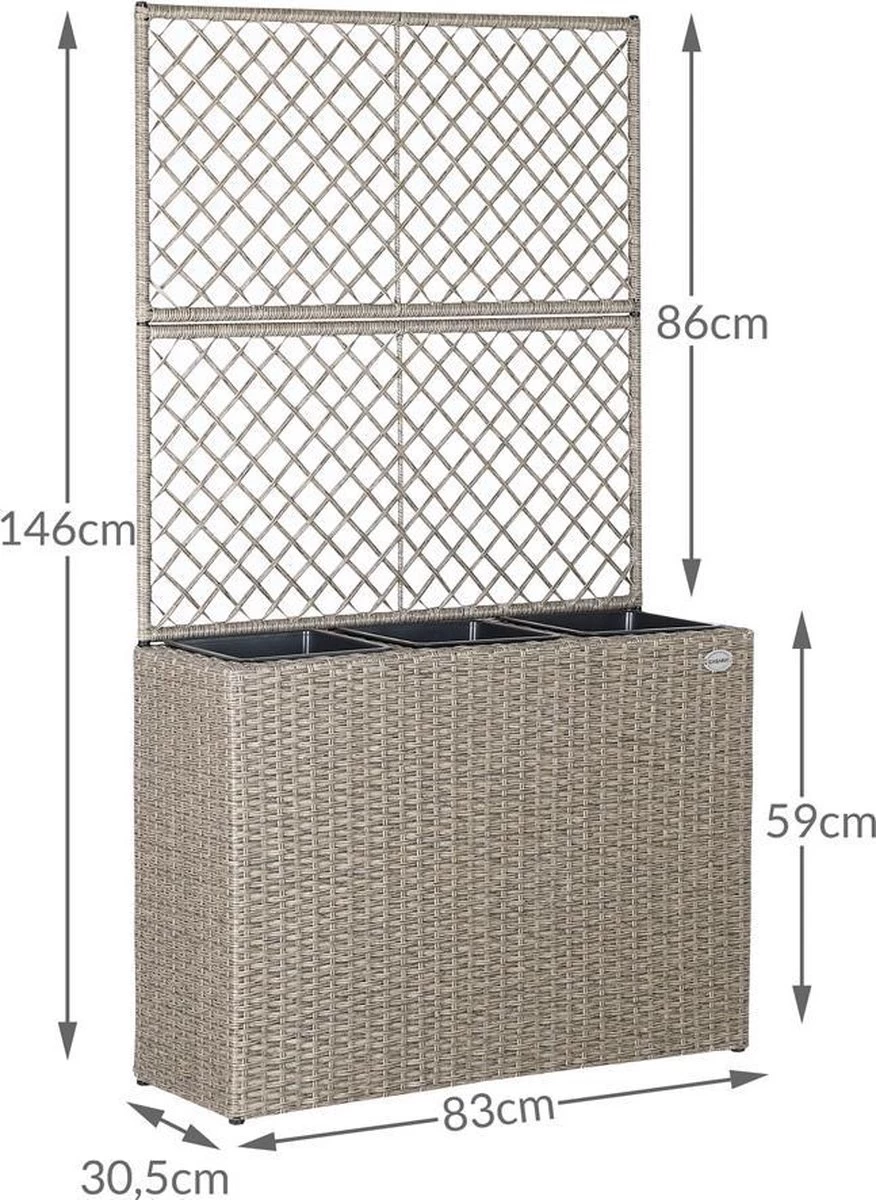 Casaria Polyrattan Bloembak – 3 Bakken Klimophek - Crème 7 Casaria Polyrattan Bloembak – 3 Bakken Klimophek - Crème - Afbeelding 7