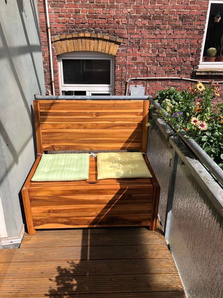 Kleine Teakhouten Tuinbank Met Opbergruimte - 100 X 60 X 90 Cm - Duurzaam Teakhout - Blijft Strak En Mooi - Sterke Constructie Om Lang Mee Te Gaan 8 Kleine Teakhouten Tuinbank Met Opbergruimte - 100 X 60 X 90 Cm - Duurzaam Teakhout - Blijft Strak En Mooi - Sterke Constructie Om Lang Mee Te Gaan - Afbeelding 8
