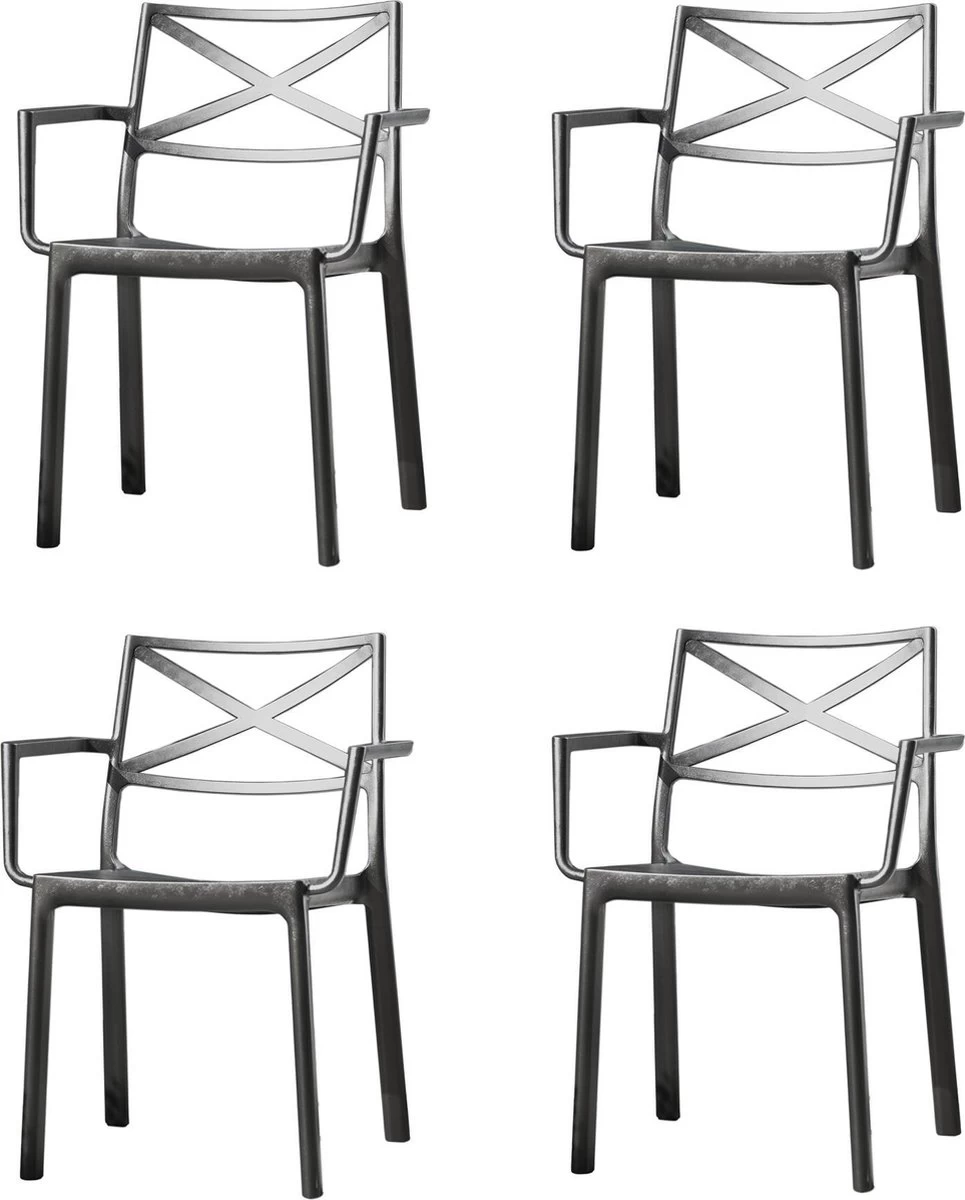 Keter Metalix Tuinstoelen - 4 Stuks - 53,3x60,2x81,3 Cm - Zwart 1 Keter Metalix Tuinstoelen - 4 Stuks - 53,3x60,2x81,3 Cm - Zwart