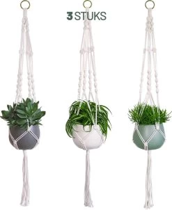 Gadgy Plantenhanger Macramé 3 Stuks - Luxe Gevlochten Touw Katoen - Plantenpot Ophangen - Hangpot